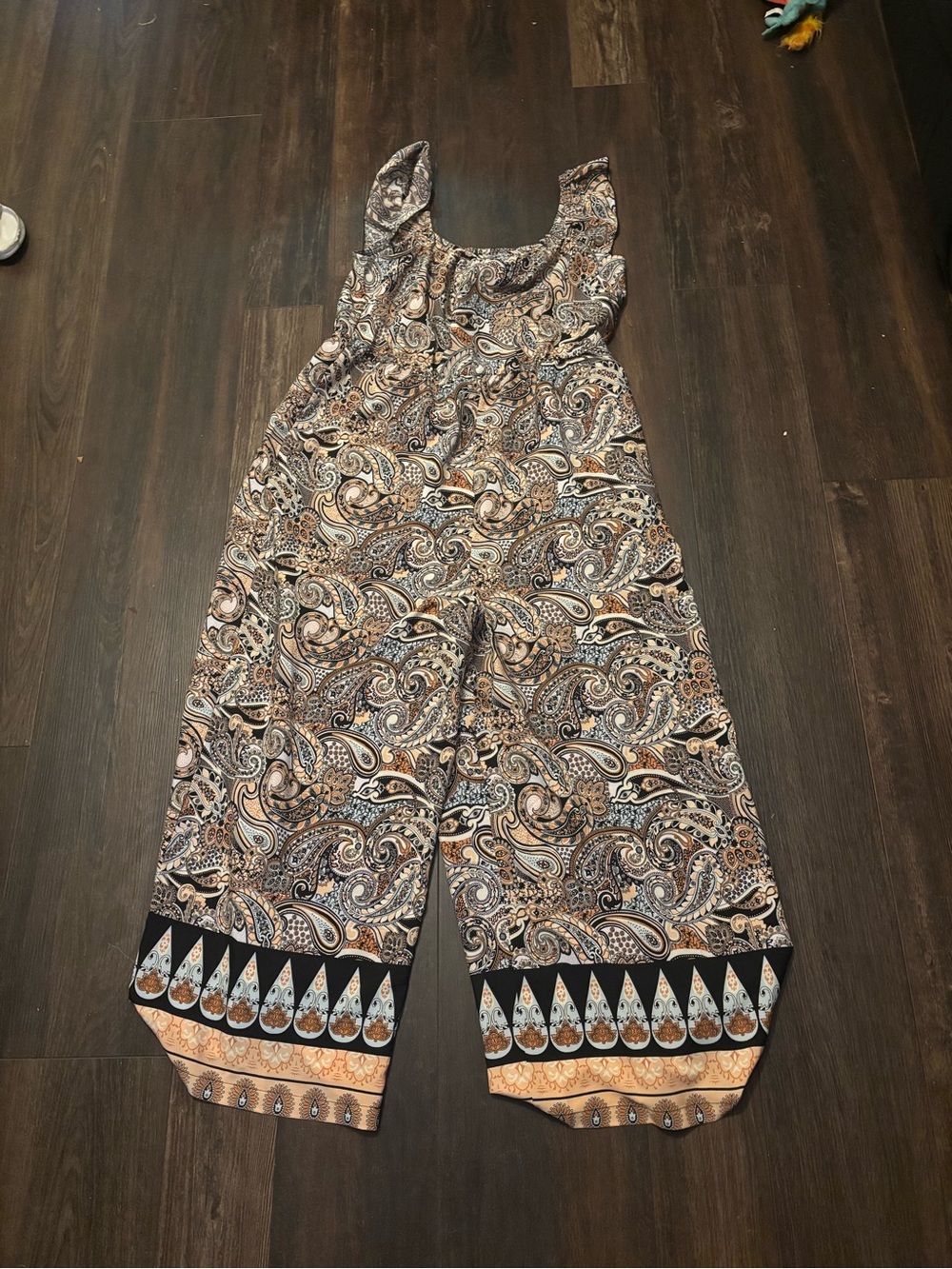 BloomChic Paisley Wide-Leg Jumpsuit in Beige & Black